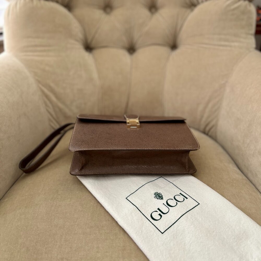 VTG Auth GUCCI Genuine Boar Pigskin Leather UNISEX Wristlet Clutch Bag - Picture 5 of 6